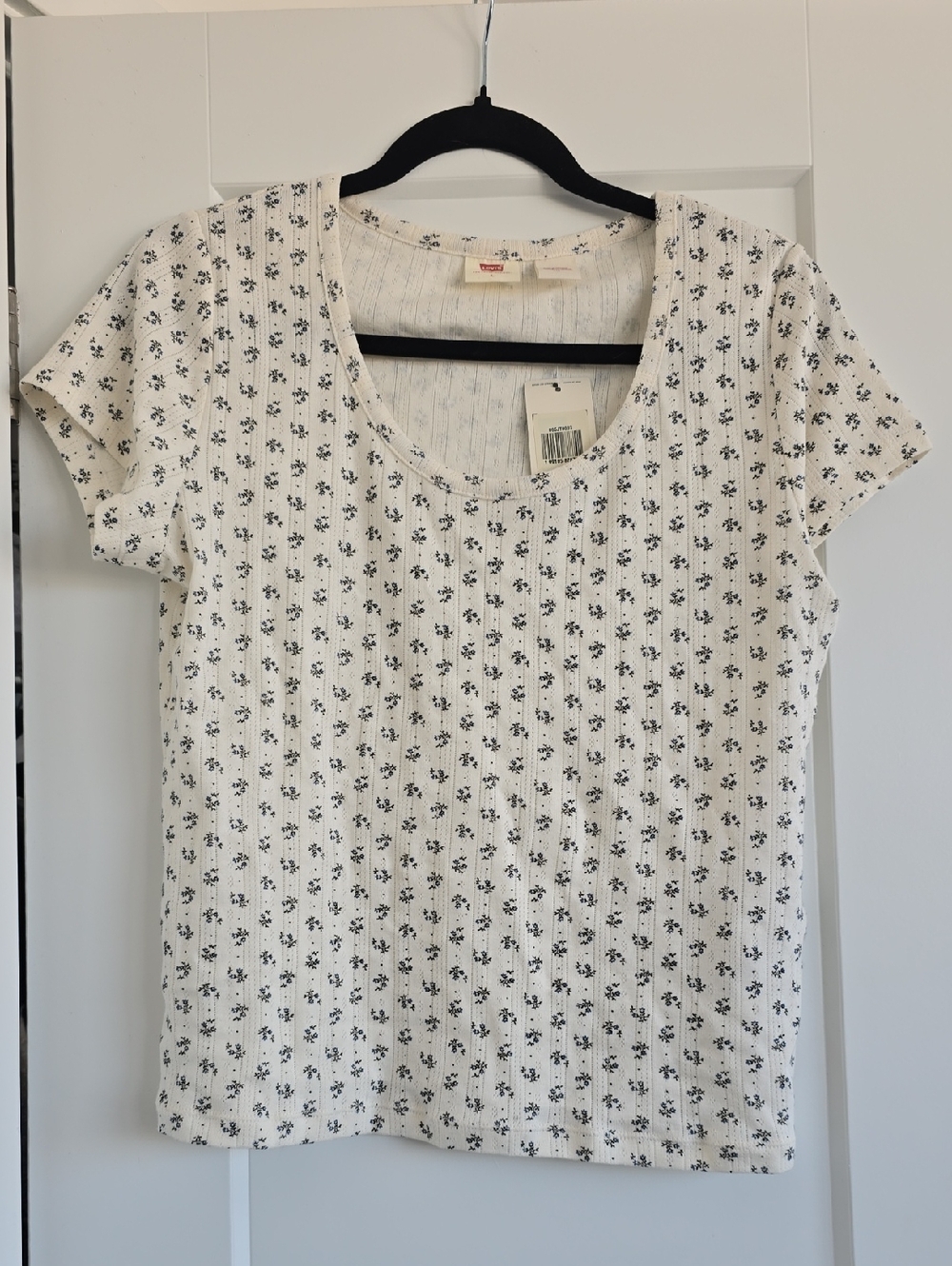 Levis White Floral Ribbed Scoop Neck Top